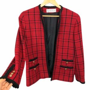 Vintage Red Plaid Blazer with Gold Button Detail